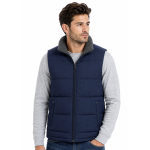 Chaleco Acolchado Azul Marino Premium para Hombre, Cuello Alto, Cierre de Cremallera, Resistente al Viento, Chaqueta Casual de Invierno, Relleno de Poliéster, Bolsillos - Product Image 1