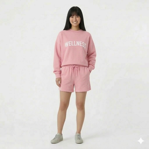 Conjunto de Camiseta de Cuello Alto y Pantalones Cortos para Mujer con Opciones de Adornos y Detalles Personalizados para Mejorar la Presentación General de la Ropa - Product Image 1