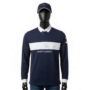 Polo Deportivo para Hombre, Estilo Player, 240 GSM, Poliéster Premium con Spandex, Panel Blanco Marino, Logotipo Bordado Personalizado - Product Image 3