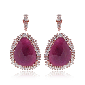 Pendientes Colgantes Hechos a Mano con Diamantes Baguette Naturales, Oro de 14k y Rubí Natural, Joyería Fina al por Mayor - Product Image 5