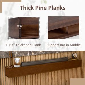 "Wall-Mounted Solid <b>Pine</b> Brown Floating <b>Shelf</b> for Fireplace Mantel" - Product Image 5