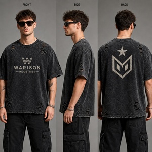 Camisetas de Hombre de Alta Calidad con Lavado Ácido, Color Sólido, Manga Corta, Cuello Redondo, Estilo Casual, Diseño Desgastado, Tallas Grandes para Adultos - Product Image 5
