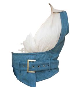 Top en jean corset moderne à coupe classique, effet vieilli, avec boutons, écologique, structuré, chic décontracté, mode hiver-été - Product Image 5