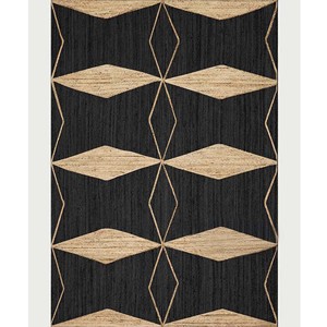 Alfombra Moderna de Yute Negra y Beige con Patrón de Diamantes, Alfombra Tejida Geométrica, Decoración Contemporánea para Sala de Estar y Dormitorio - Product Image 1