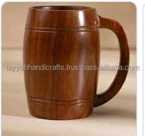 Taza de madera grande de primera calidad con mango de madera para lavavajillas seguro Estilo increíble para porciones de bebidas en el hogar o en el hotel de la India - Product Image 2