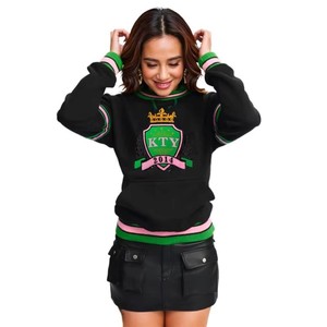 Pull en molleton respirant pour femme, personnalisé en polyester/coton, style universitaire grec, avec broderie au col, haute qualité, vente en gros - Product Image 4