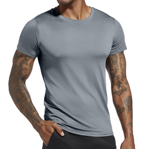 Camiseta de Cuello Redondo para Hombre, Corte Regular, Manga Corta, Secado Rápido, Ecológica, Transpirable, Color Sólido, Logotipo Frontal, Gris, Ropa Casual - Product Image 5