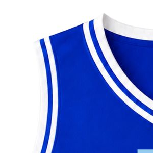 เสื้อบาสเก็ตบอลปักโลโก้ Royal Blue JJ แบบไม่มีแขน คอวี แต่งขอบสีขาว สำหรับชุดทีมสโมสรแบบสั่งทำพิเศษ - Product Image 4