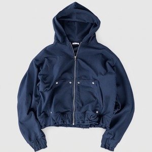 Sudadera con capucha corta de algodón blanco con cremallera y botones a presión en los bolsillos delanteros, de corte extragrande personalizado, fabricada por fabricante de sudaderas. - Product Image 4