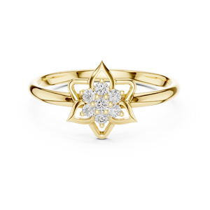 Anillo solitario de oro amarillo macizo de 14k para mujer con diamante de corte redondo minimalista en forma de flor de loto, ideal para regalo de compromiso, aniversario o boda. - Product Image 1