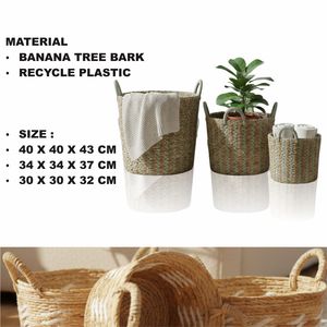 Ensemble de 3 paniers artisanaux en écorce de bananier VERT - Product Image 2