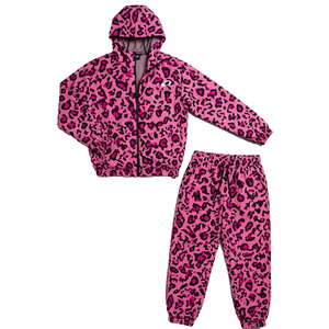 Trendy Custom Full Pink Leopard Print Cropped Windbreaker <b>Jacket</b> Tracksuit Hood Thin OEM Windbreaker Track coach <b>Jacket</b> Hoodies - Product Image 1