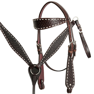 Premium Western <b>Leather</b> Headstall Breast Collar Reins Set Hand <b>Tooled</b> Horse Riding Tack - Product Image 1