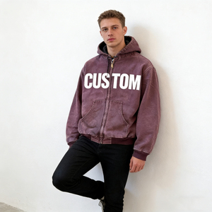 Sweat à capuche zippé oversize vintage bordeaux délavé personnalisé avec imprimé lettres pour homme – Confortable et décontracté style streetwear - Product Image 3