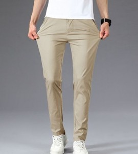 กางเกงขายาวผู้ชายสีพื้นผ้าบางใส่สบายสไตล์ลำลอง ยืดได้ น้ำหนักเบา ซิปกลาง ผ้าฝ้าย ขายดีประจำฤดูใบไม้ร่วง - Product Image 4