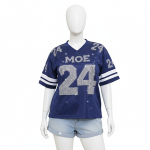 Maillot de football américain personnalisé avec strass, t-shirt de football en maille à séchage rapide 100 % polyester, t-shirt streetwear hip-hop scintillant - Product Image 5