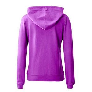 Sudadera con capucha de algodón tejido de color liso morado para mujer, con cremallera completa, corte regular, para otoño, bordado personalizado - Product Image 2