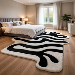 Modern Abstract Area <b>Rug</b> Black White Irregular Shape <b>Hand</b> <b>Tufted</b> Luxury <b>Rug</b> Soft Wool Designer <b>Rug</b> for Living Room Bedroom Decor - Product Image 2