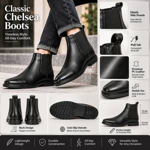 Bottines Chelsea noires pour homme, dessus en cuir véritable, côtés élastiques, bottines à enfiler, doublure en microfibre, semelle extérieure en TPR - Product Image 6