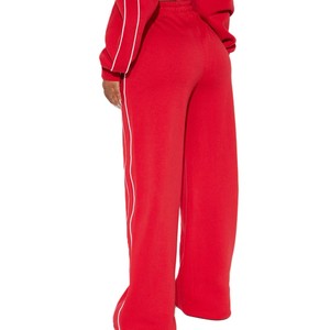 2 Piece Heavyweight Fleece Women's Tracksuit OEM Boxy Drop Shoulder Crop Pullover Solid Color Contrast Piping Women's Hoodies - Product Image 4