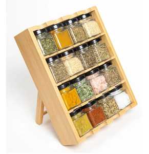 Classic Walnut Wooden Spice <b>Rack</b> 3 Tier Countertop <b>Kitchen</b> Condiment Storage Organizer Shelf with Glass Jars Set - Product Image 5