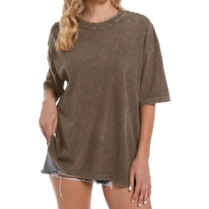 Camiseta Vintage para Mujer al por Mayor, Lavado Ácido, 100% Algodón, Alta Calidad, Deportiva, Cuello Redondo, Transpirable, Teñido Liso, Secado Rápido - Product Image 5