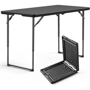Heavy-Duty 4ft Folding <b>Table</b> <b>Adjustable</b> Height Portable Utility <b>Tables</b> Steel <b>Legs</b> Fold-in-Half Plastic Design for Home Office - Product Image 1