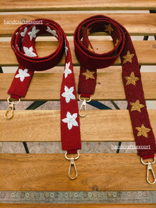 Correa de cuentas hecha a mano con patrón de estrellas rojas, blancas y doradas, accesorio de lujo para bolso, portátil, seguro, de estilo clásico y profesional. - Product Image 3