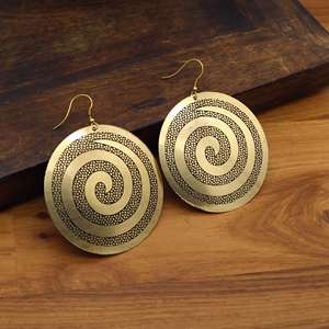 Wholesale Indian Handcrafted Brass Spiral <b>Disc</b> Earrings Antique <b>Gold</b> Tone Engraved Round Dangle Bohemian Ethnic Fashion Jewelry - Product Image 3