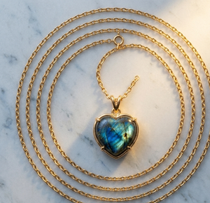 Collar con Colgante de Corazón de Labradorita Natural de 16 Pulgadas, Plata de Ley 925, Chapado en Oro de 18K, Collar para Uso Diario - Product Image 3