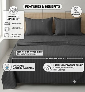 Wholesale 4 Piece Microfiber luxury <b>Bedding</b> Set Queen Size Flat Fitted Sheet with 2 Pillowcases Soft Breathable - Product Image 2