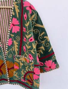 Chaqueta de Algodón al por Mayor, Estilo Blazer Corto, Inspirada en Otoño-Invierno, Nueva Colección 2026, con Bordado Floral Suzani en Tela de Terciopelo - Product Image 6