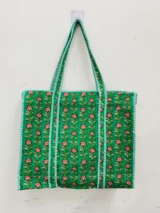 Women Handmade Quilted Cotton <b>Boho</b> Style Drawstring Closure Large Shoulder Tote <b>Bag</b> Floral Print for Travel Shopping Beach - Product Image 1