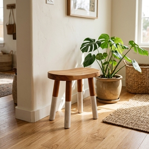 Solid Teak <b>Wood</b> <b>Small</b> <b>Stool</b> Handcrafted Eco-Friendly Durable Tropical Modern Design Rustic Finish Portable Bedroom Hotel Living - Product Image 5