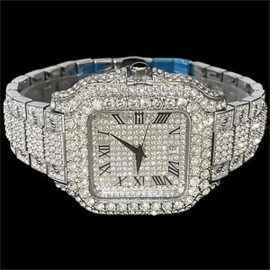 Montre de luxe carrée entièrement sertie de diamants VVS avec cadran romain, montre analogique à quartz entièrement incrustée de diamants pour femmes - Product Image 3