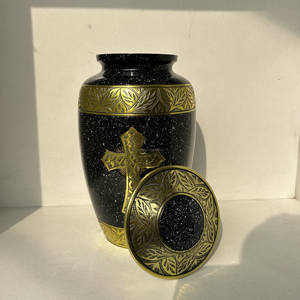 Urnes funéraires en laiton noir mat et or pour adultes, 10 pouces, 220 pouces cubes, style américain, fournitures funéraires en gros - Product Image 3