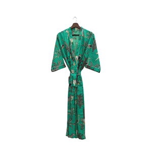 Bata de Baño de Algodón con Estampado de Selva, Larga, Cuello en V, Tipo Kimono, con Cintura Ajustable, Mangas Largas, Bata Tropical para Mujer - Product Image 1