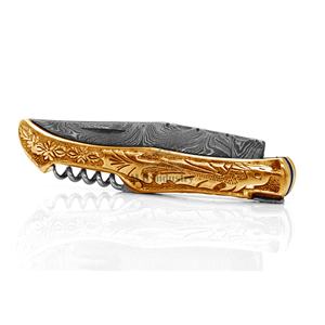 Couteau de poche Laguiole en acier Damas en gros DD-LK-WH508 avec manche en cuivre gaufré et étui en cuir de vachette, couteau EDC - Product Image 4