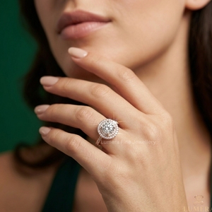 Anillo de Compromiso Ovalado de Lujo con Halo, Diamante Brillante Cultivado en Laboratorio, Acabado en Oro Rosa, Chapado en Rodio, Certificado IGI Elegante Vestido de Novia - Product Image 5