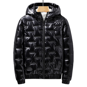 Blouson matelassé brillant personnalisé pour homme, gris et noir, à capuche, zippé, chaud pour l'hiver, rembourré, coupe-vent, pour l'extérieur, commande en gros - Product Image 6