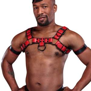 Harnais en fausse fourrure pour homme, modèle Dark Room Bulldog, rouge, avec sangles de poitrine réglables, pour tenue de club haut de gamme et costume sexy en dentelle - Product Image 2