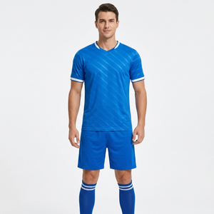 Camiseta de Fútbol Azul con Cuello en V para Hombre, Manga Corta, Absorbe la Humedad, Sublimada, con Rayas, para Adultos, Corte Regular - Product Image 4