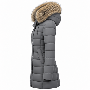 Manteau long matelassé en polyester personnalisé pour homme, coupe-vent, hiver, gris, fermeture éclair, épais, décontracté, color block - Product Image 4