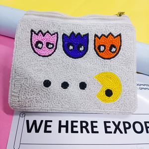 Monedero Artesanal 100% Algodón con Cuentas, Diseño de Juego Arcade Pac-Man, Patrón de Fantasma Colorido, Bolsa Duradera con Cremallera para Almacenamiento - Product Image 3