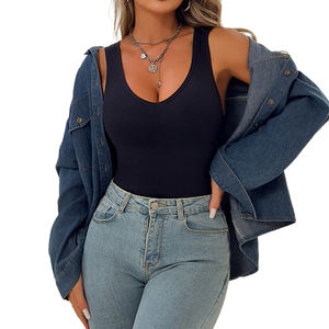 Camisetas sin mangas con cuello en V para mujer, ajustadas, con espalda profunda, sin mangas, informales, transpirables, camisetas sin mangas de color liso para mujer - Product Image 5