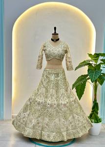 Elegant Ivory Silk Lehenga Choli With Heavy Embroidery And <b>Sequins</b> For Wedding Occasion Women Traditional Indian Pakistani Wear - Product Image 5