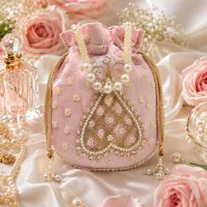 Budget Friendly Handmade Silk Potli Bag with Intricate Beaded Flower Embroidery for Bridal <b>Wedding</b> <b>Accessories</b> Parties Festive - Product Image 4