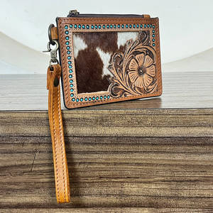 New Arrival Cowhide Stylish Small Clutch Genuine Hand Tooled Leather Western Wallet Zipper Closure ATM <b>Credit</b> <b>Card</b> <b>Holder</b> - Product Image 3
