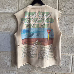 เสื้อยืดแขนกุดสตรีทแวร์สไตล์วินเทจลายกราฟิกพิมพ์ลายสกรีนผ้าคอตตอนหนานุ่มประดับคริสตัลสำหรับผู้ชาย - Product Image 2