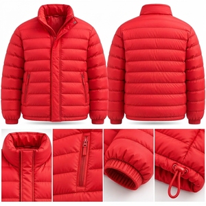 Men's Red Color Puffer Jacket Winter <b>Coat</b> <b>Stand</b> Collar Zip Up Outdoor Streetwear Custom Apparel OEM ODM - Product Image 3